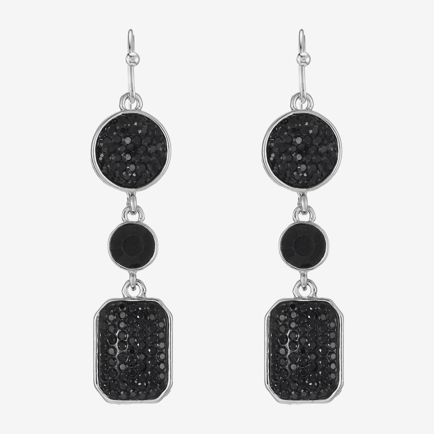 Mixit Womens Black Glass Drop Earrings