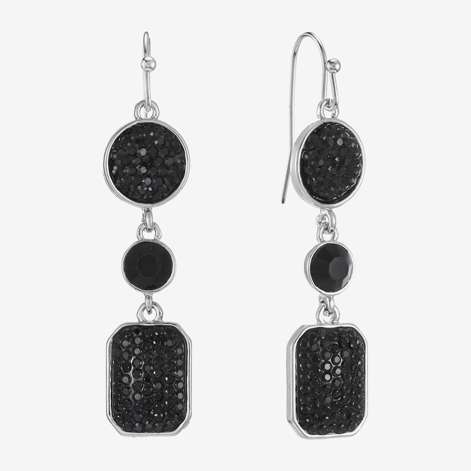 Mixit Womens Black Glass Drop Earrings