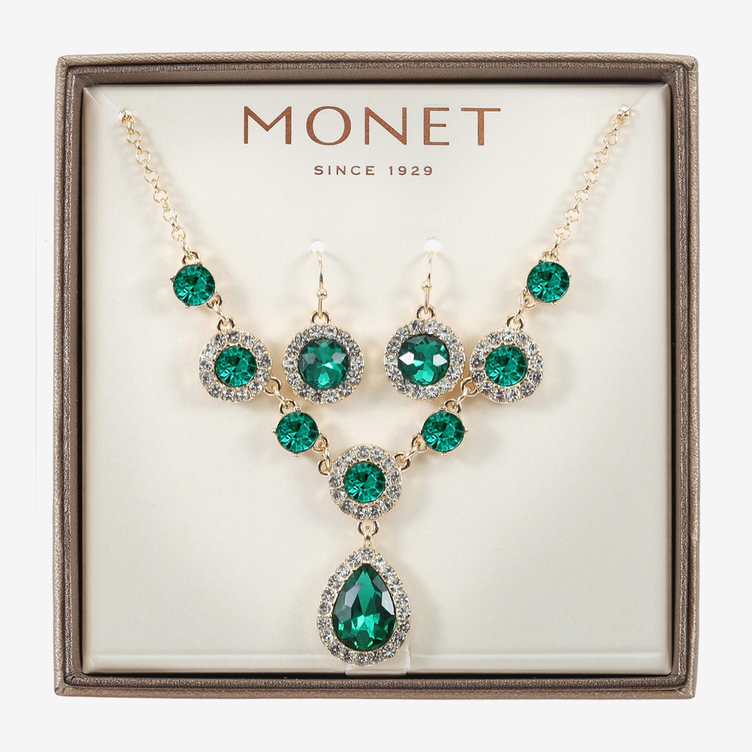 Monet Jewelry Womens Green Glass Round 2-pc. Jewelry Set