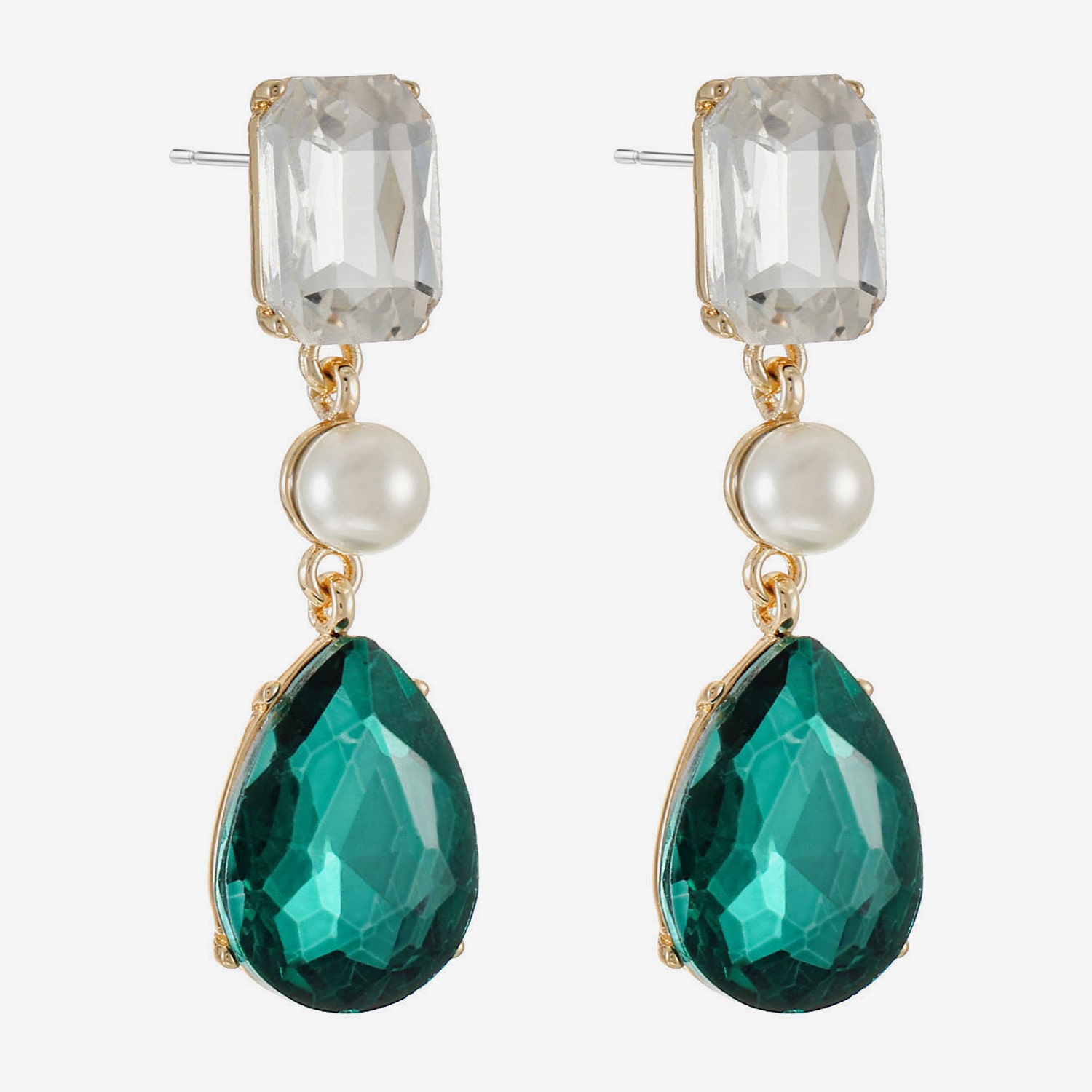 Monet Jewelry Womens Green Glass Simulated Pearl Hypoallergenic Drop Earrings