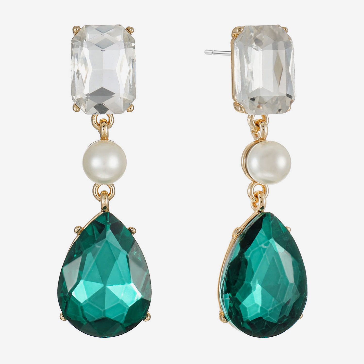 Monet Jewelry Womens Green Glass Simulated Pearl Hypoallergenic Drop Earrings