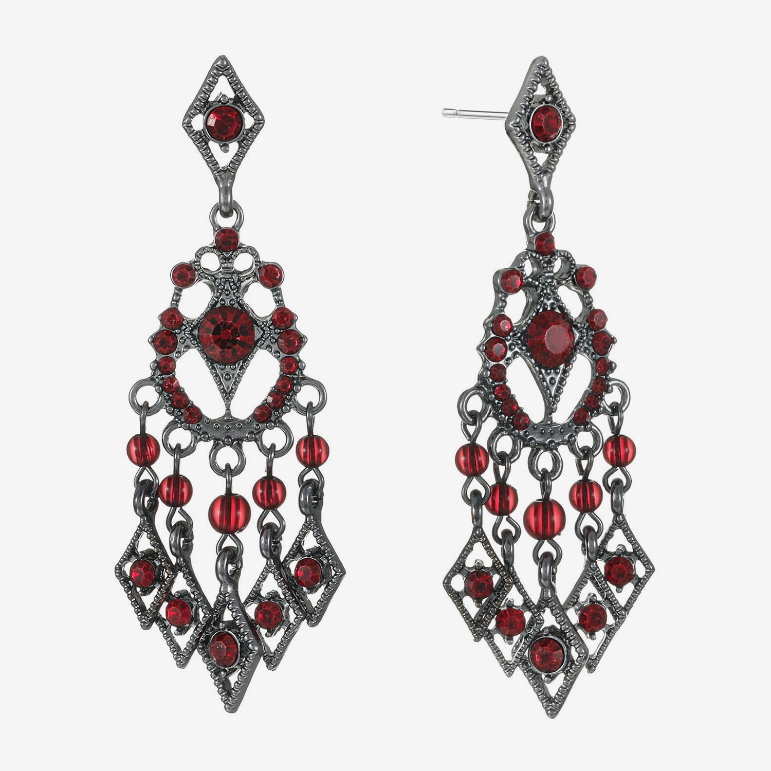 Mixit Womens Red Glass Hypoallergenic Chandelier Earrings, Color: Red ...