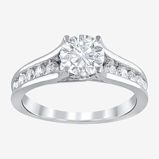 (G / Si2) Womens 2 CT. T.W. Lab Grown White Diamond 10K Gold Round Side Stone Bridal Set