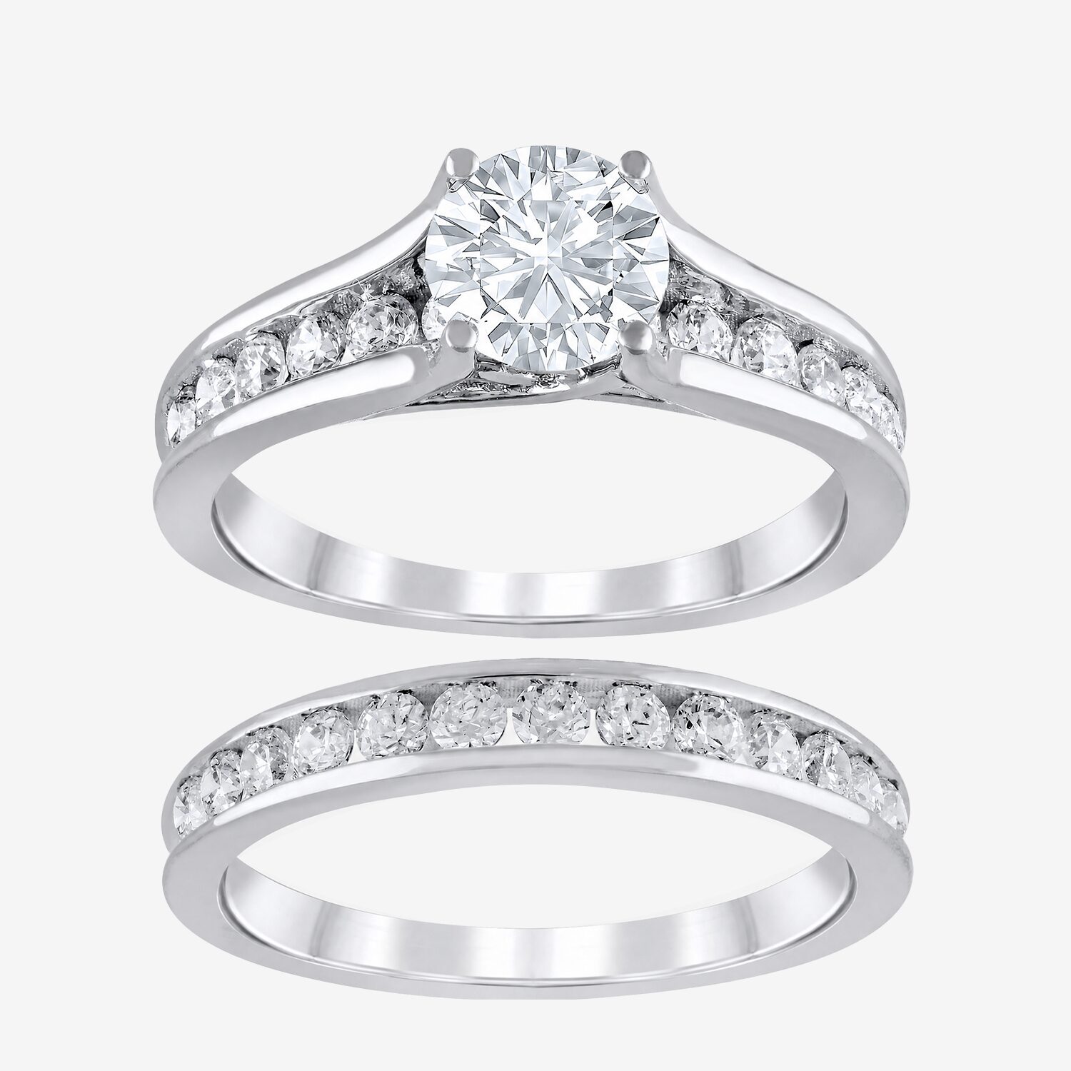 (G / Si2) Womens 2 CT. T.W. Lab Grown White Diamond 10K Gold Round Side Stone Bridal Set