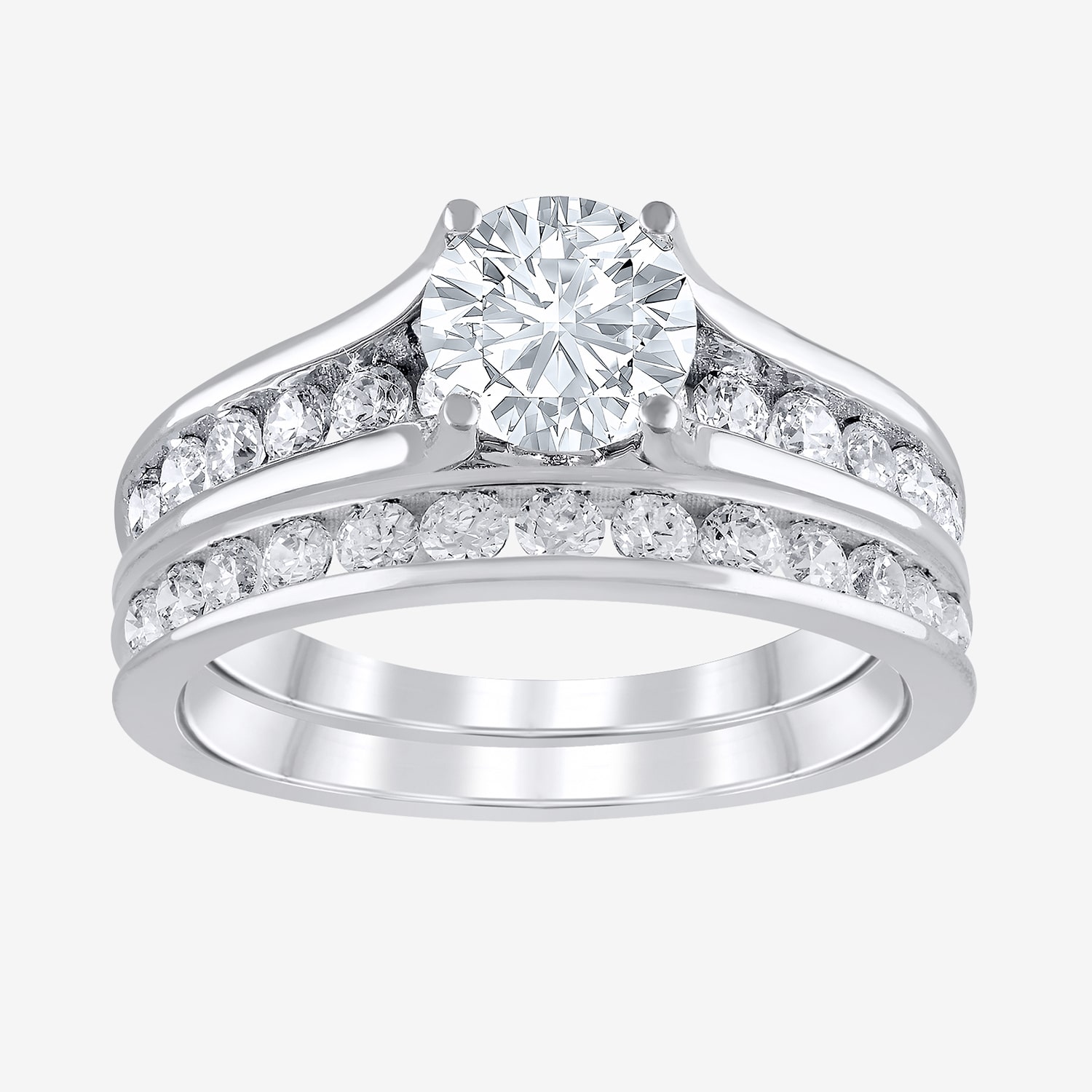 (G / Si2) Womens 2 CT. T.W. Lab Grown White Diamond 10K Gold Round Side Stone Bridal Set