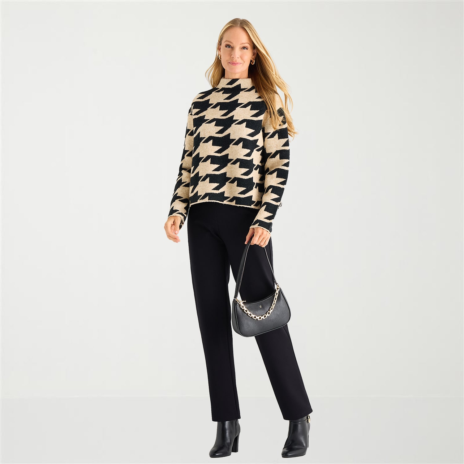 Liz Claiborne Womens Mock Neck Long Sleeve Plaid Pullover Sweater
