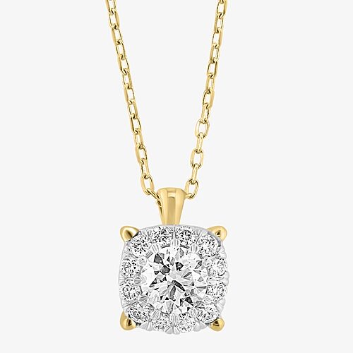 Effy Final Call Limited Quantities! Womens 1 Ct. T.w. Lab Grown White Diamond 14k Gold Round 18 Inch Pendant Necklac In Yellow
