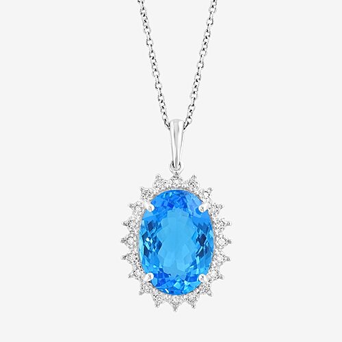 Effy Final Call Limited Quantities! Womens 1/10 Ct. T.w. Genuine Blue Topaz 14k Gold Oval 18 Inch Pendant Necklace