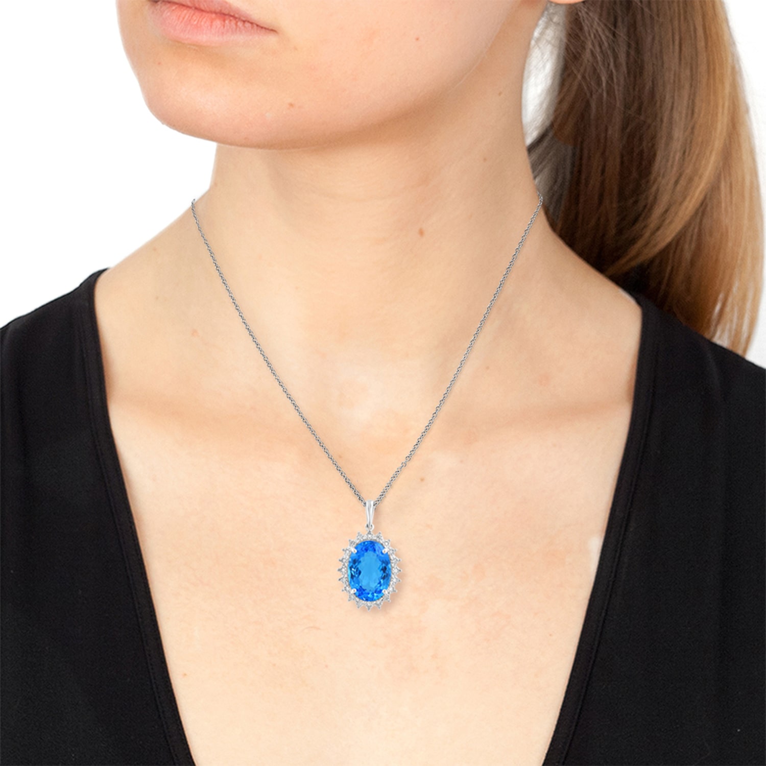 Effy Final Call Limited Quantities! Womens 1/ CT. T.W. Genuine Blue Topaz 14K Gold Oval 18 Inch Pendant Necklace