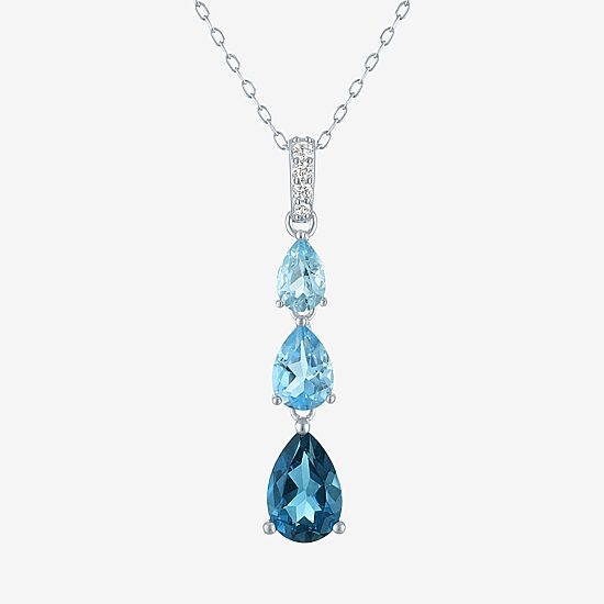 Womens Genuine Blue Topaz Sterling Silver Pear 16 Inch Pendant Necklace