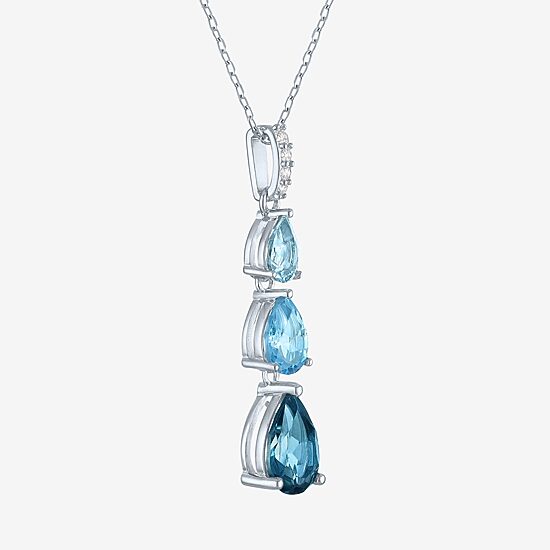 Womens Genuine Blue Topaz Sterling Silver Pear 16 Inch Pendant Necklace