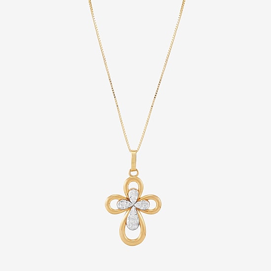 Womens 10K Gold Cross 18 Inch Pendant Necklace