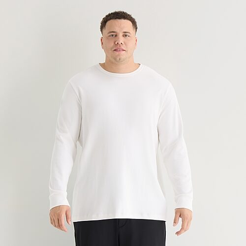 Stylus Mens Round Neck Long Sleeve Plus T-shirt In White