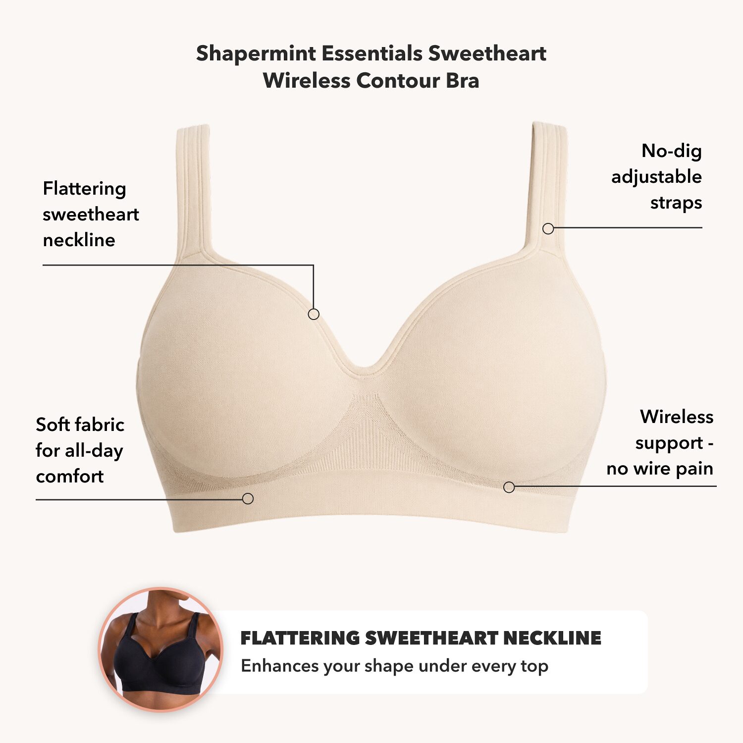 Shapermint Essentials Womens Wireless Full Coverage Sweetheart Bra