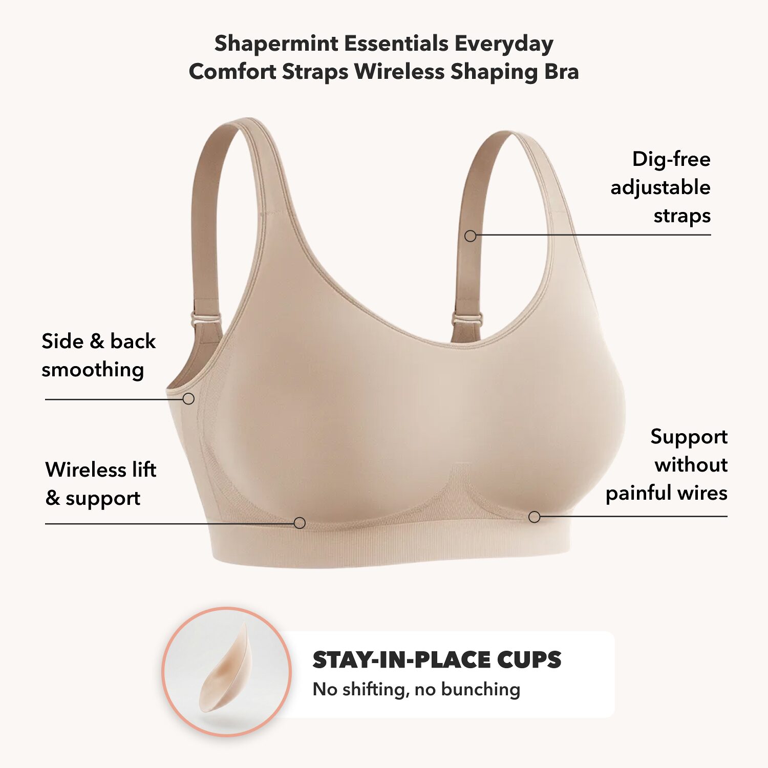 Shapermint Essentials Womens Wireless Full Coverage Shaping Bra