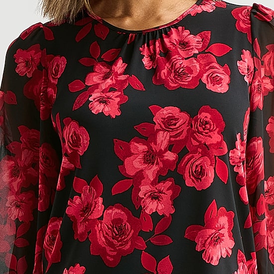 Black Label by Evan-Picone Womens Round Neck Long Sleeve Blouse