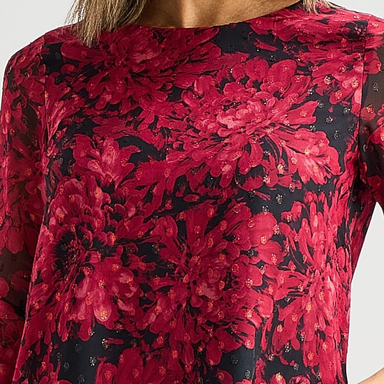 Black Label by Evan-Picone Womens Round Neck 3/4 Sleeve Blouse