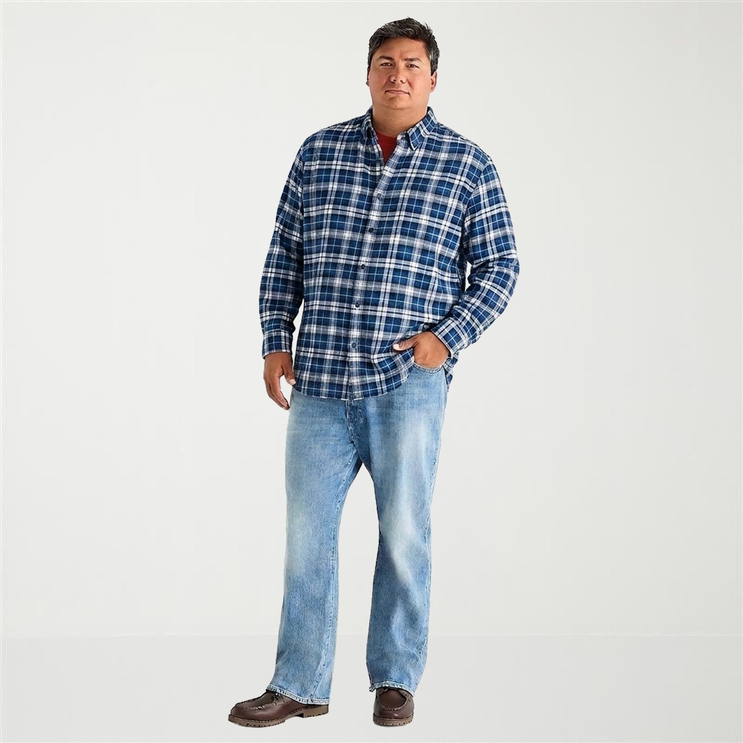 St. John's Bay Dexterity Mens Easy-on + Easy-off Long Sleeve Adaptive Classic Fit Big and Tall Flannel Shirt