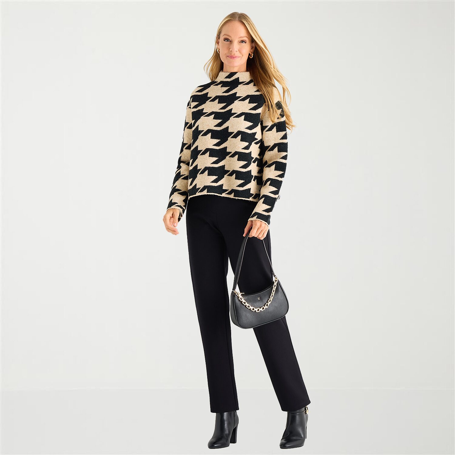 Liz Claiborne Tall Womens Mock Neck Long Sleeve Plaid Pullover Sweater