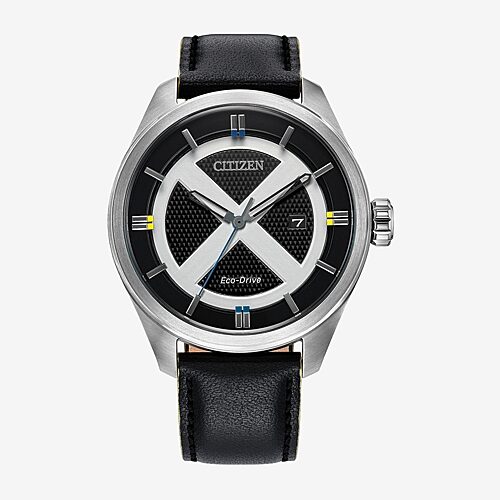 Citizen Marvel Comics Mens Black Leather Strap Watch Aw5007-17w