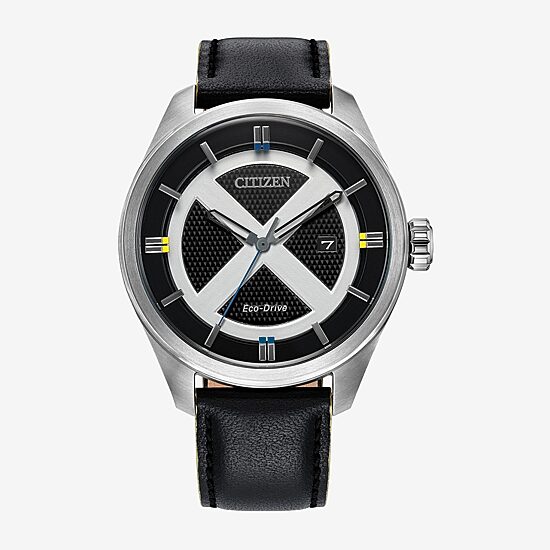 Citizen Marvel Comics Mens Black Leather Strap Watch Aw5007-17w