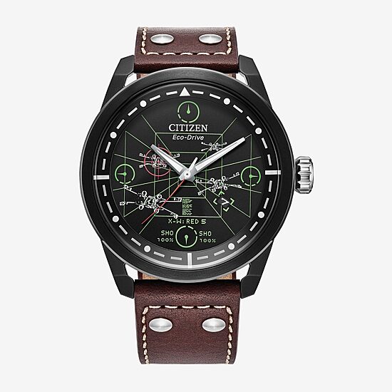 Citizen Ships Mens Brown Leather Strap Watch Aw1738-05w