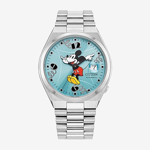 Citizen Mickey Mouse Unisex Adult Automatic Silver Tone Stainless Steel Bracelet Watch Nj0156-50l In White