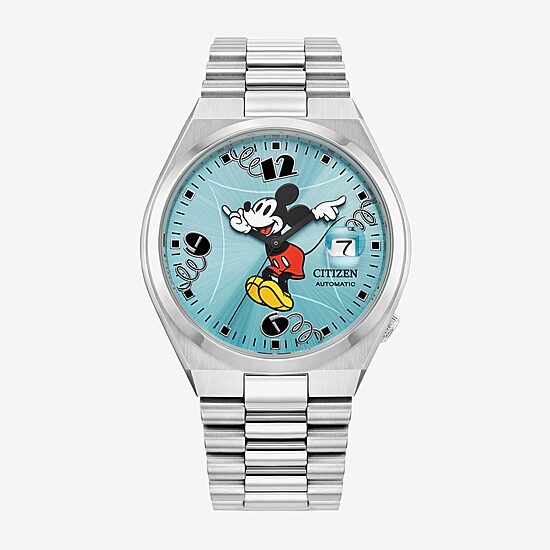 Citizen Mickey Mouse Unisex Adult Automatic Silver Tone Stainless Steel Bracelet Watch Nj0156-50l