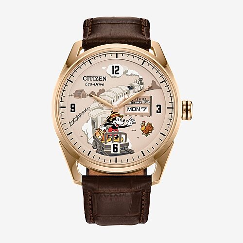 Citizen Mickey Mouse Mens Brown Leather Strap Watch Aw0088-04w