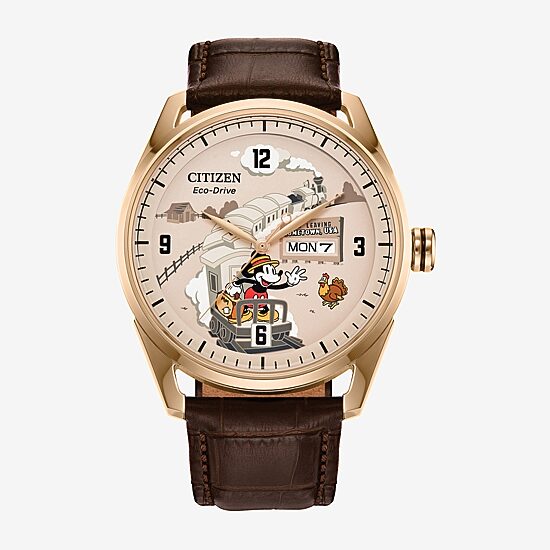 Citizen Mickey Mouse Mens Brown Leather Strap Watch Aw0088-04w