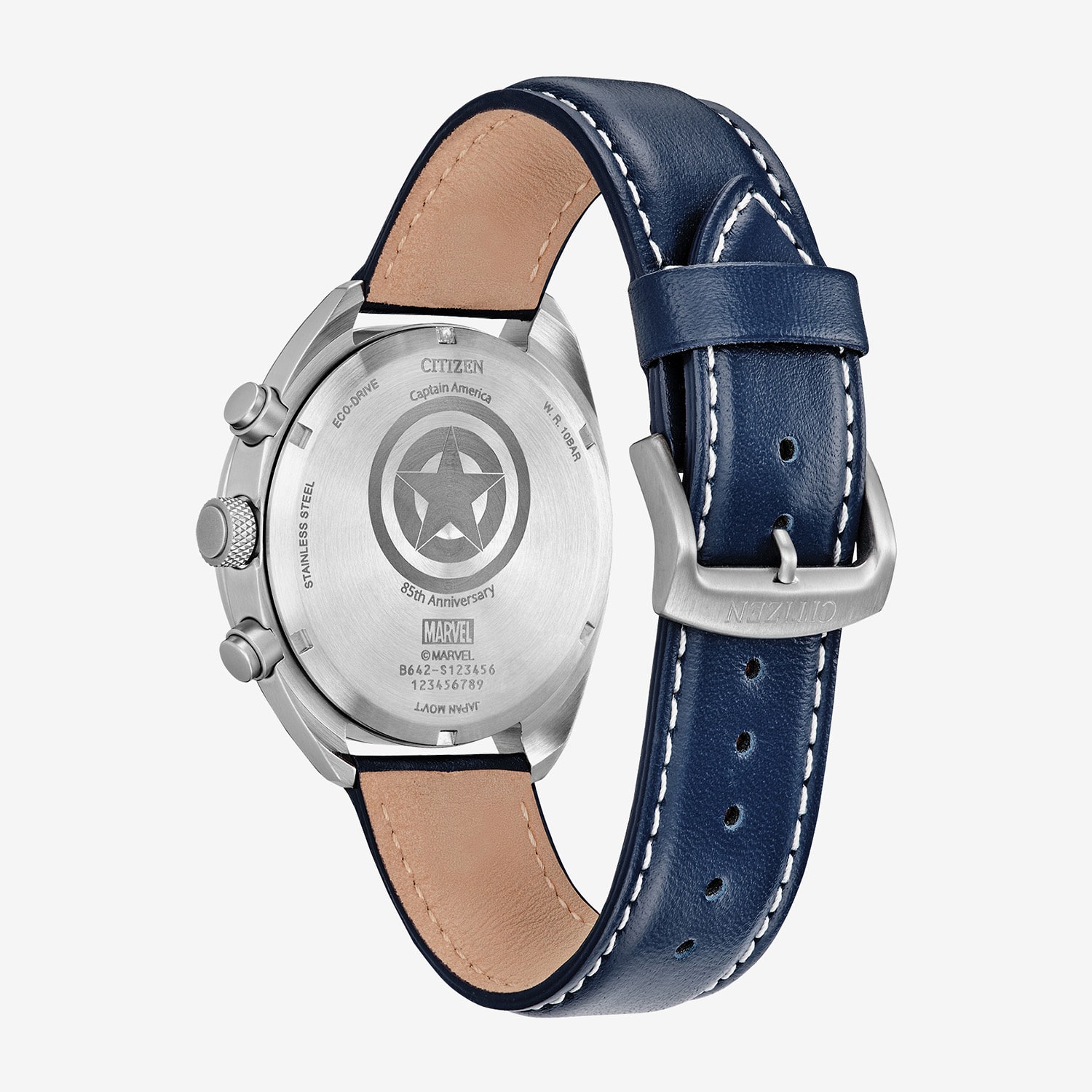 Citizen Captain America Mens Blue Leather Strap Watch Ca7046-46w