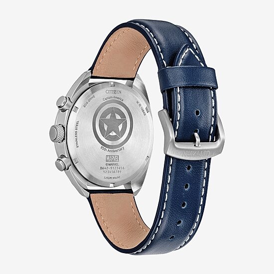 Citizen Captain America Mens Blue Leather Strap Watch Ca7046-46w
