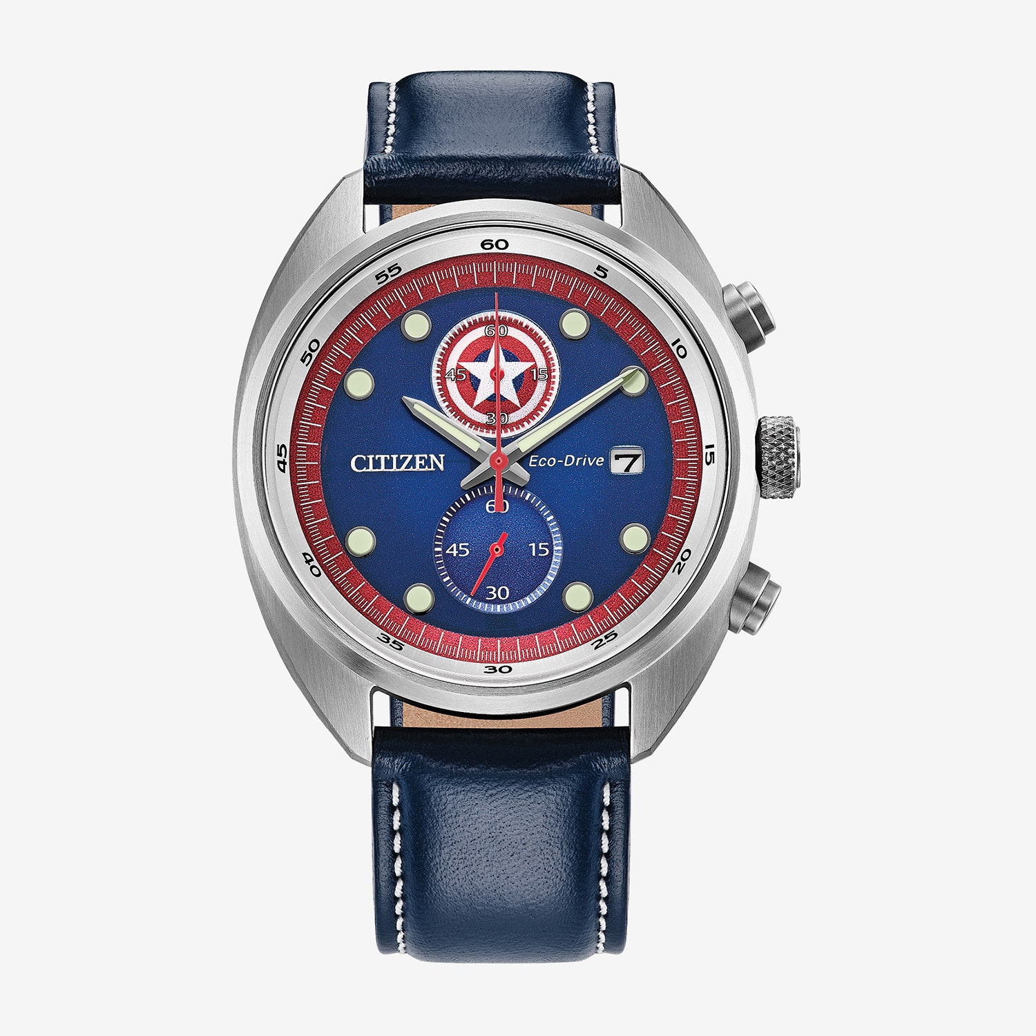 Citizen Captain America Mens Blue Leather Strap Watch Ca7046-46w