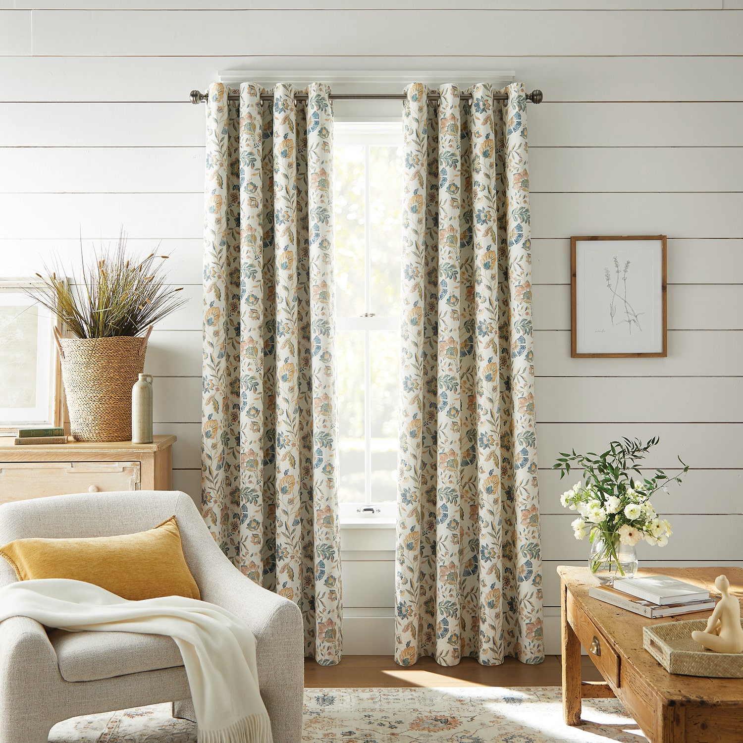 Linden Street Bayshore Jacobean Grommet Top Energy Saving 100% Blackout Single Curtain Panel