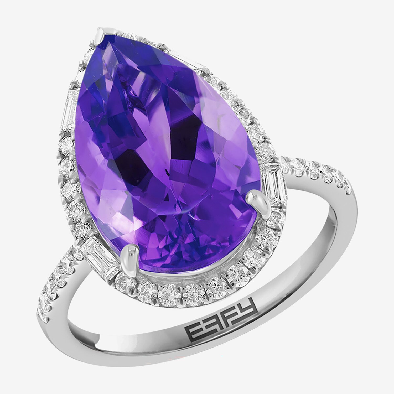 Effy Final Call Limited Quantities! Womens 3/8 CT. T.W. Genuine Purple Amethyst 14K White Gold Pear Side Stone Cocktail Ring