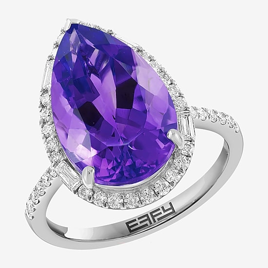 Effy Final Call Limited Quantities! Womens 3/8 CT. T.W. Genuine Purple Amethyst 14K White Gold Pear Side Stone Cocktail Ring