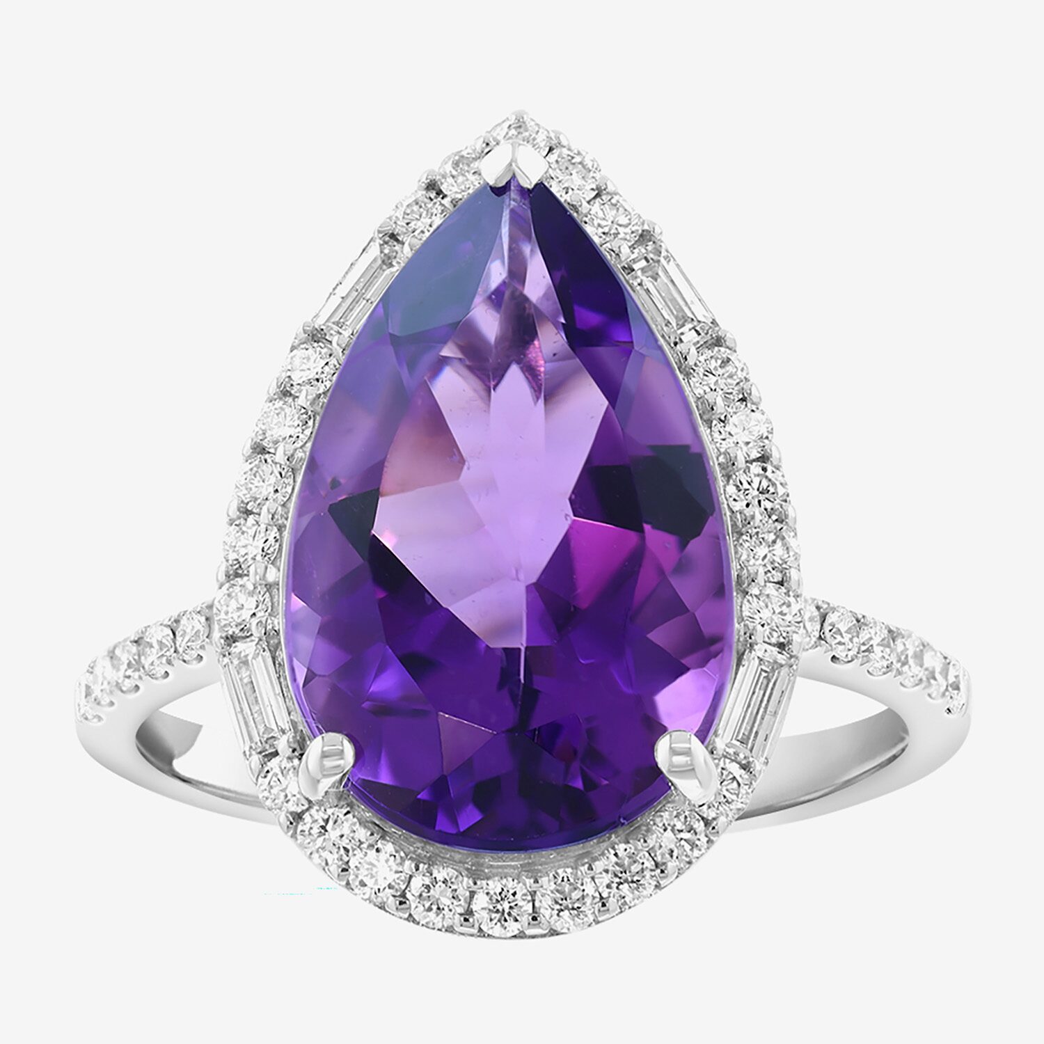 Effy Final Call Limited Quantities! Womens 3/8 CT. T.W. Genuine Purple Amethyst 14K White Gold Pear Side Stone Cocktail Ring