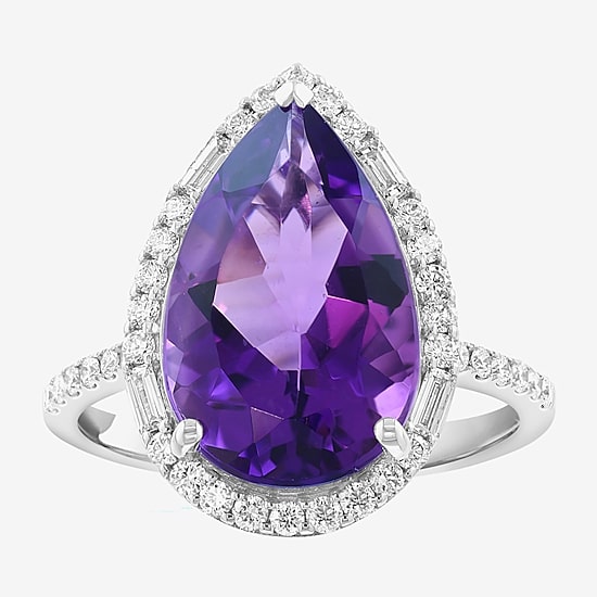 Effy Final Call Limited Quantities! Womens 3/8 CT. T.W. Genuine Purple Amethyst 14K White Gold Pear Side Stone Cocktail Ring