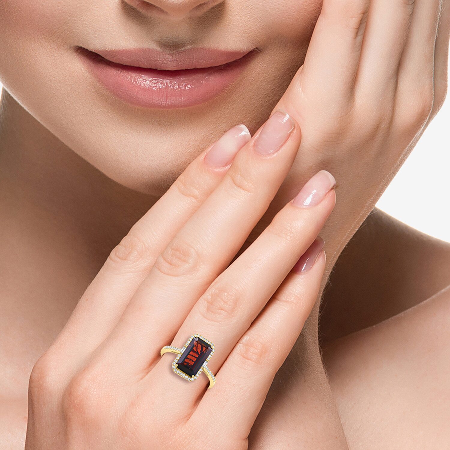 Effy Final Call Limited Quantities! Womens 1/4 CT. T.W. Genuine Red Garnet 14K Gold Side Stone Cocktail Ring