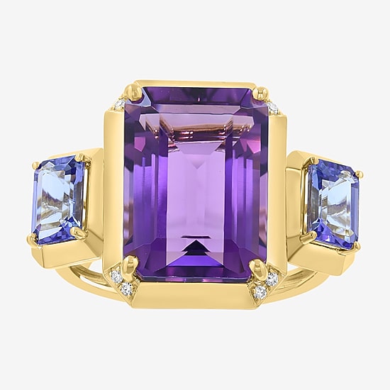 Effy Final Call Limited Quantities! Womens Diamond Accent Genuine Purple Amethyst 14K Gold 3-Stone Cocktail Ring