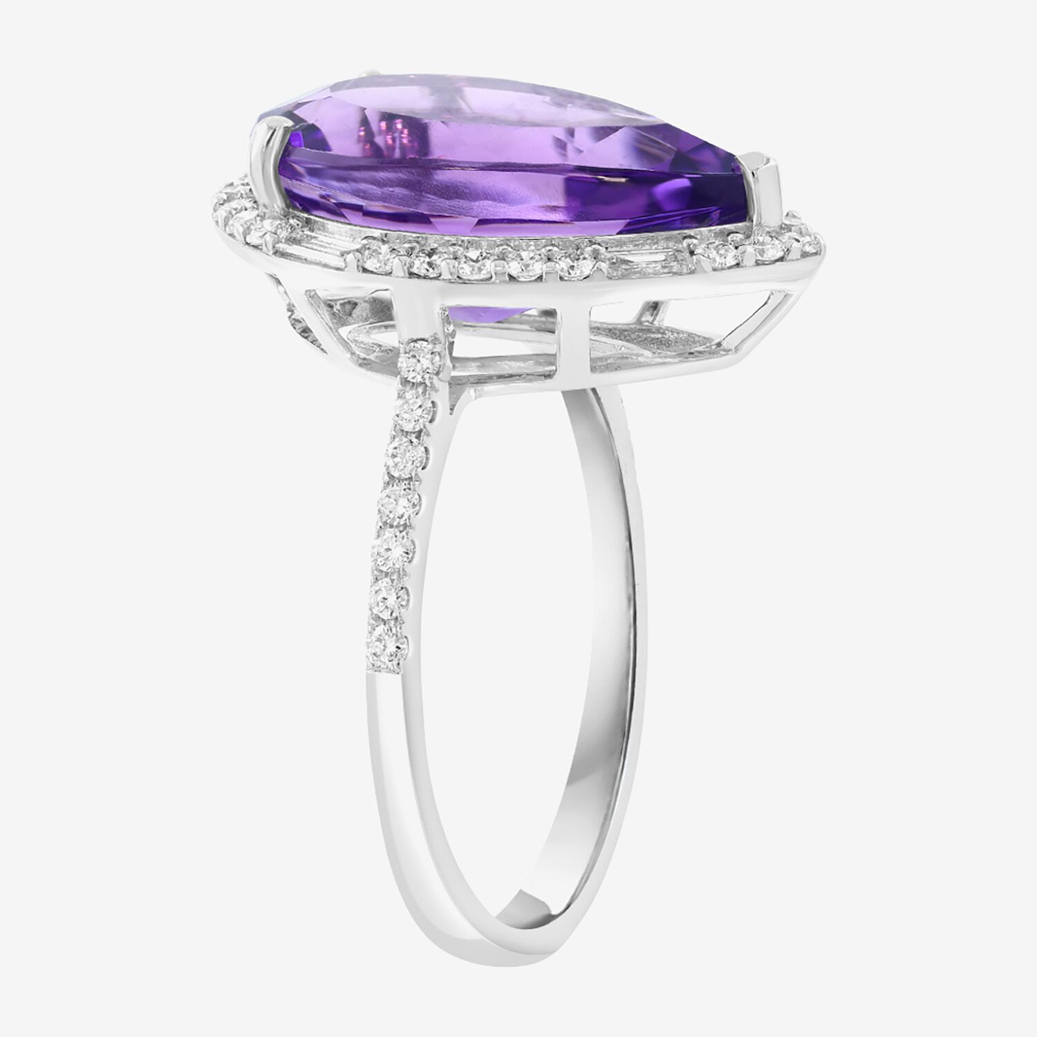 Effy Final Call Limited Quantities! Womens 3/8 CT. T.W. Genuine Purple Amethyst 14K White Gold Pear Side Stone Cocktail Ring