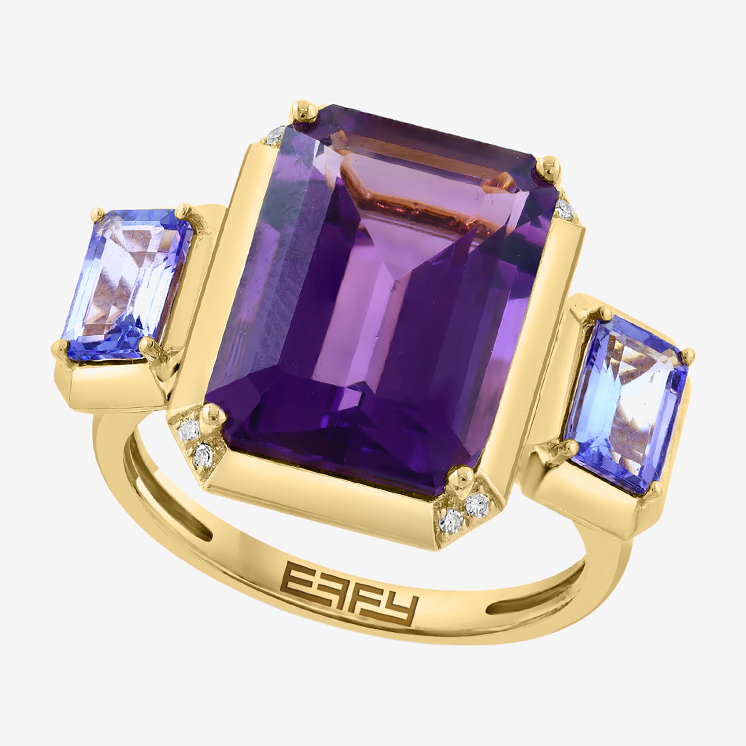 Effy Final Call Limited Quantities! Womens Diamond Accent Genuine Purple Amethyst 14K Gold 3-Stone Cocktail Ring