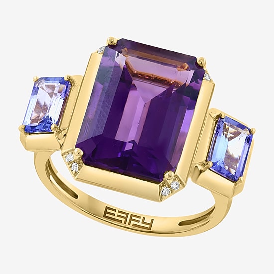 Effy Final Call Limited Quantities! Womens Diamond Accent Genuine Purple Amethyst 14K Gold 3-Stone Cocktail Ring