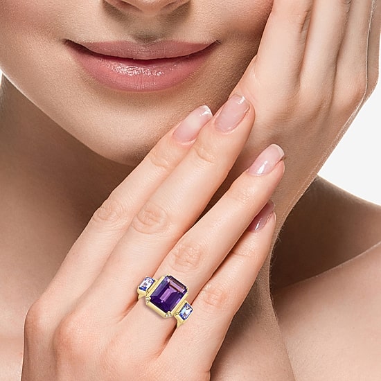 Effy Final Call Limited Quantities! Womens Diamond Accent Genuine Purple Amethyst 14K Gold 3-Stone Cocktail Ring