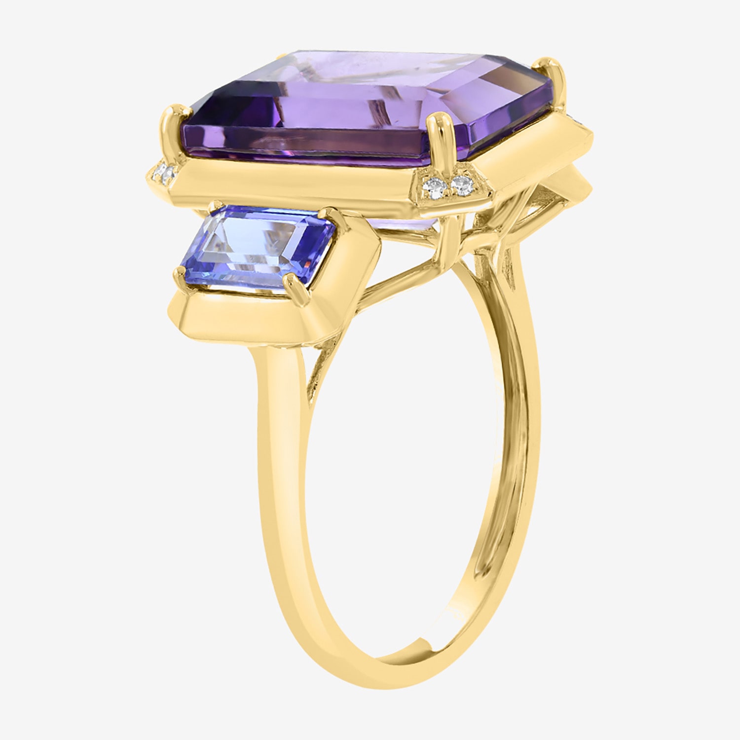 Effy Final Call Limited Quantities! Womens Diamond Accent Genuine Purple Amethyst 14K Gold 3-Stone Cocktail Ring
