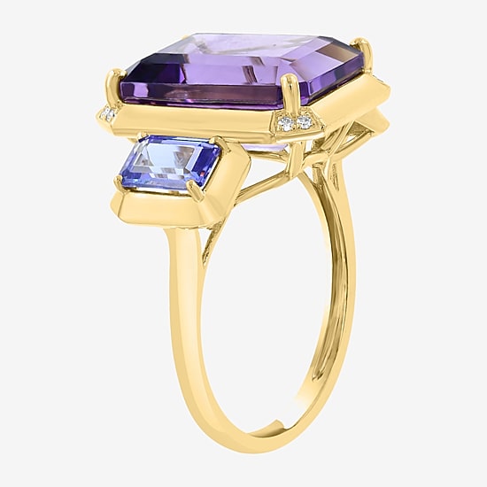 Effy Final Call Limited Quantities! Womens Diamond Accent Genuine Purple Amethyst 14K Gold 3-Stone Cocktail Ring