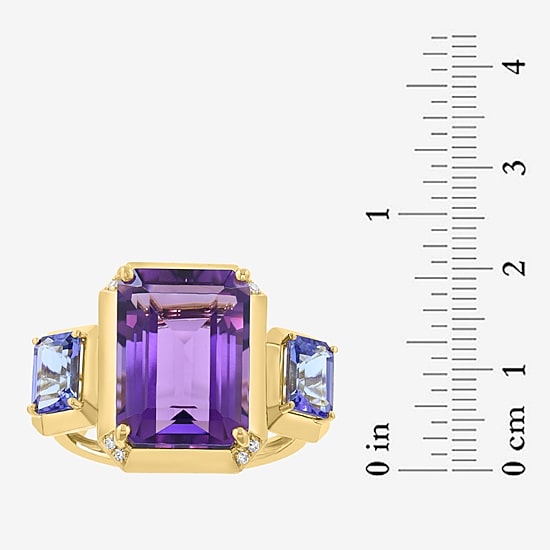 Effy Final Call Limited Quantities! Womens Diamond Accent Genuine Purple Amethyst 14K Gold 3-Stone Cocktail Ring