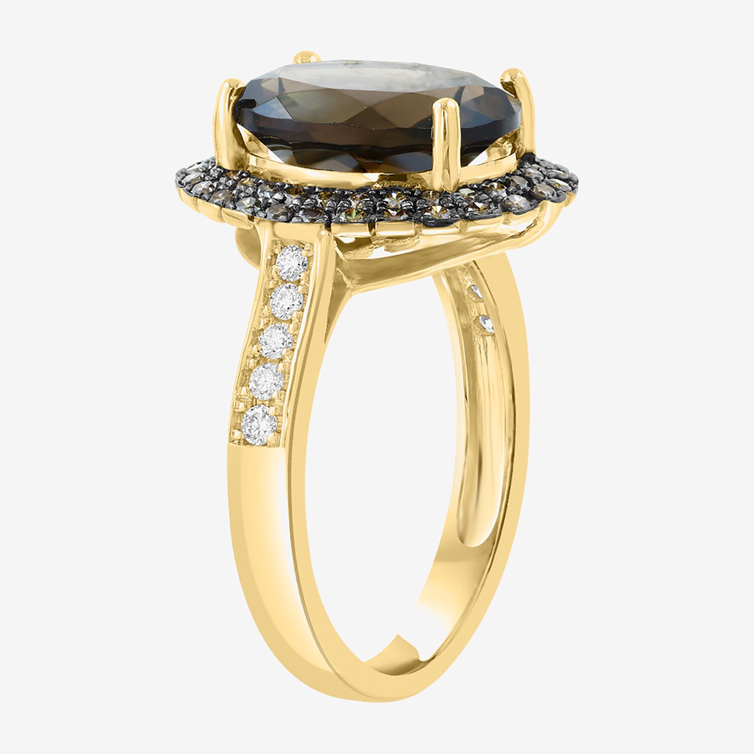 Effy Final Call Limited Quantities! Womens 3/8 CT. T.W. Genuine Brown Quartz 14K Gold Oval Side Stone Cocktail Ring