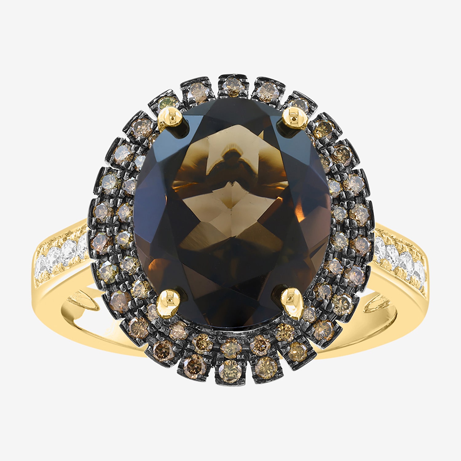 Effy Final Call Limited Quantities! Womens 3/8 CT. T.W. Genuine Brown Quartz 14K Gold Oval Side Stone Cocktail Ring