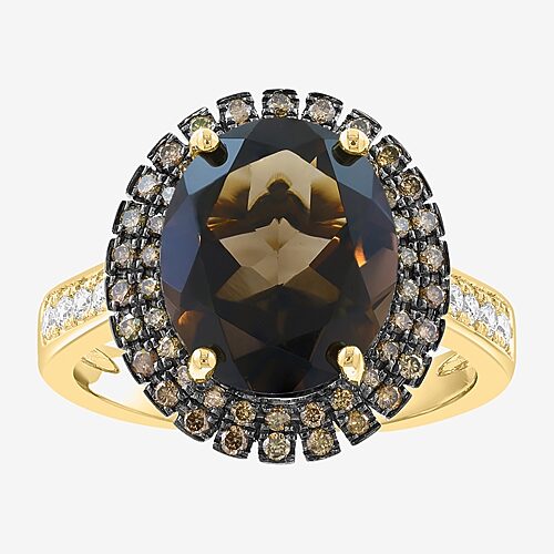 Effy Final Call Limited Quantities! Womens 3/8 Ct. T.w. Genuine Brown Quartz 14k Gold Oval Side Stone Cocktail Ring